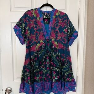 Free People Floral Dress in Blue and Pink